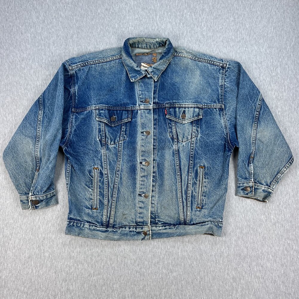 Vintage Levis Trucker Jacket Mens L Blue Type 3 Faded Distressed 80s 90s USA